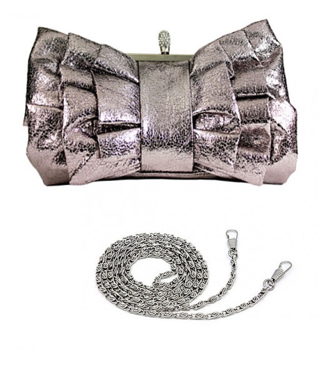 Evening Bag - Ruffled w/ Linear Beads &ndash; Pewter &ndash; BG-444MPT